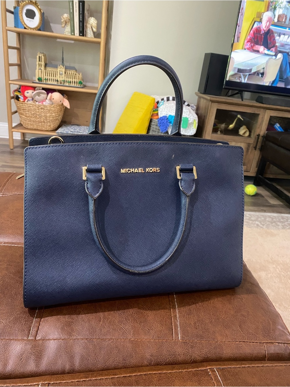Michael Kors Navy Blue Saffiano Leather Satchel